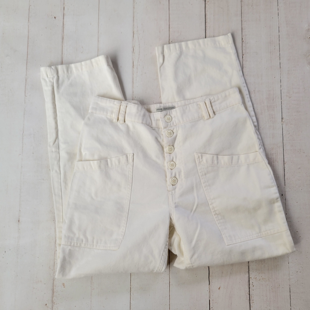 Urban Outfitters Lance Utility Trousers Baggy Relaxed Fit Cream Womens 6 Pants